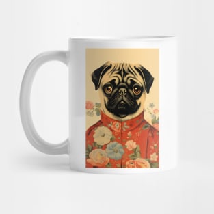 Floral Pug Dog Portrait in Suit Vintage Art Mug